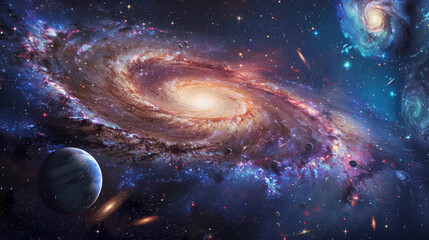 Wall Mural - Visualize a grand cosmic scene where the Andromeda Galaxy and the Milky Way are in a friendly race across the universe.