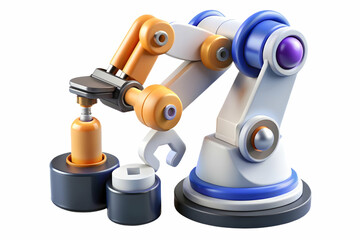 Hovering robotic arm with precision tools on an isolated white background concept as A robotic arm floating mid air equipped with precision tools and glowing interfaces all isolated on a white backgro