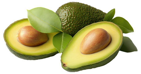 Poster - PNG Avocado cut in half with seeds and leaves