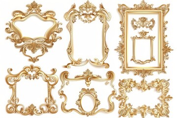 Set of golden antique luxury frame, Decorative elegant luxury traditional design illustration on a white background