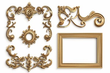 Set of Golden antique luxury frame with Decorative elegant luxury traditional floral design illustration on a white background