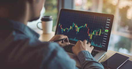 Businesswoman using laptop computer with holographic graphs and stock market statistics gain profits, Business growth, progress.