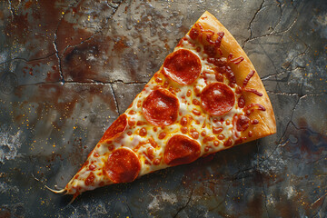 Wall Mural - Delicious pepperoni pizza slice on a rustic surface with melted cheese and a golden crust ready to be enjoyed at mealtime