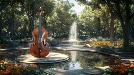 Stunning Water Fountain Show Featuring Elaborate Sculpted Instruments photo