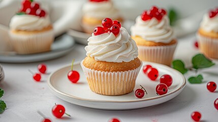 Delicious Cupcakes with Red Currants and Vanilla Frosting