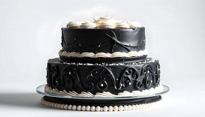 Wall Mural - Black wedding cake isolated with white highlights, png