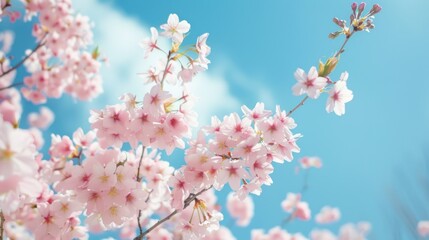 Poster - Delicate Pink Cherry Blossoms Against a Blue Sky.