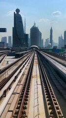 Wall Mural - POV timelapse sequence riding on the Dubai Metro along the Sheikh Zayed Road on a sunny day in Dubai, United Arab Emirates (UAE).