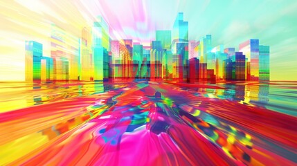 Abstract Cityscape with Holographic Reflection.