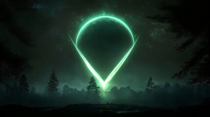 A mysterious green glow, resembling a portal, illuminates the night sky above a dark forest. The glow suggests a sense of wonder, possibility, and the unknown, perhaps hinting at otherworldly forces o