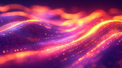 Wall Mural - Abstract vibrant waves of orange and purple glow creating a mesmerizing digital backdrop.