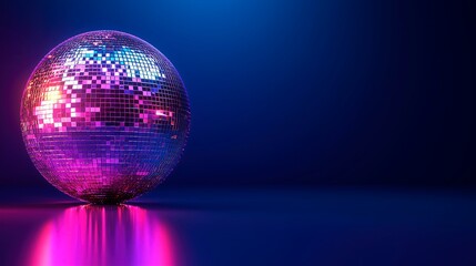 Disco ball shines bright in the dark, website advertising, music banner, disco pub banner, copy space for text