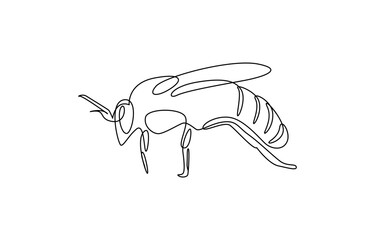 Sticker - fly insect biology one line art design vector, Simple illustration of honey bee shape continuous one line art bee outline vector, Honey bee continuous one line drawing vector illustration