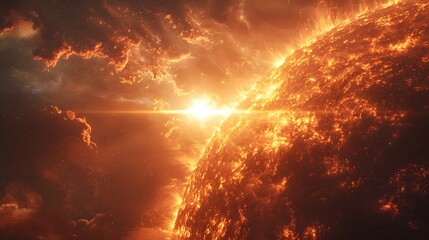 Wall Mural - A stunning view of the sun's fiery surface and radiant solar flares.