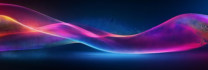 Wall Mural - Abstract futuristic background with glowing neon light lines on dark blue, purple and pink colors. Digital technology concept. Abstract wave moving fast in space