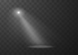© sabelskaya - Scene illumination, bright lighting, vector white projector light beam, blur rays radiance from top, spotlight effect