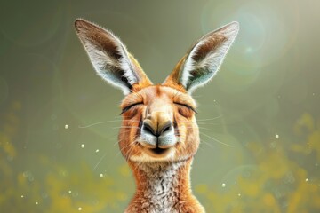 Wall Mural - Close-Up of Smiling Cartoon Kangaroo on Vibrant Background