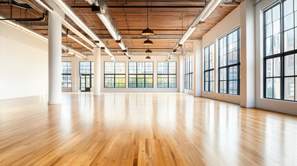 Wall Mural - Modern Loft Space With Large Windows and Wooden Floors