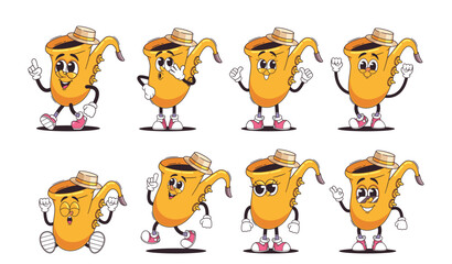 Wall Mural - Collection Of Cartoon Saxophone Musical Instrument Characters Showing Different Expressions And Poses