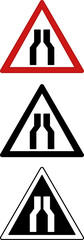 Poster - Narrow Road Signs. Warning Road Signs. Red, Black, and White Vector Icons