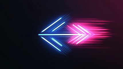 Poster - Vibrant neon arrows in blue and pink, pointing in opposite directions against a dark background. Dynamic and futuristic light effect.