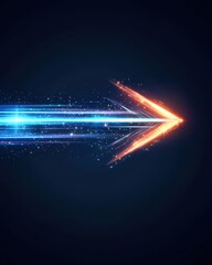 Leinwandbilder - futuristic glowing arrow in motion with blue and orange light trails on a dark background, represent