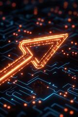 Aufkleber - Futuristic glowing arrow emerging from a dark digital circuit board background, symbolizing direction and technology.