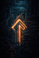 Leinwandbilder - Futuristic glowing arrow on dark circuit board background representing technology, direction, and digital innovation.