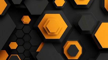 Wall Mural - Geometric honeycomb patterns in black and orange create a striking visual design element