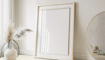 Wall Mural - Mockup Frame in Simple Minimal Interior Background - 3D Render