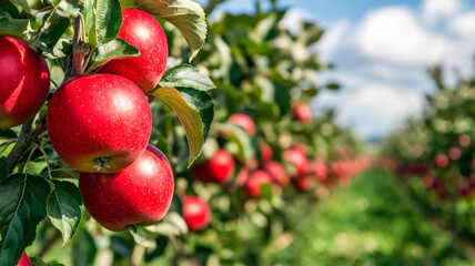 Sticker - A picturesque orchard with trees heavy with ripe apples, showcasing the fruitful beauty of harvest season 