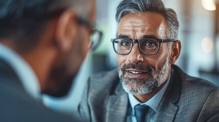 Businessman in office with warm smile