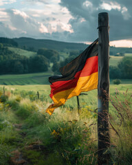 German flag waving in the rural landscape