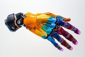 a vibrant watercolor painting of a prosthetic limb, blending colors to emphasize the fusion of art a