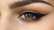 © arthit - A detailed shot of a woman's eye, showcasing perfectly applied eyeliner and long, voluminous lashes, with a subtle hint of eyeshadow.