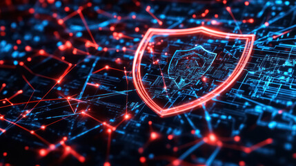  vibrant digital representation of cybersecurity on blue circuit background