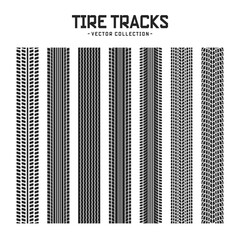 Wall Mural - Tire tracks, wheel braking marks. Truck, car or motorcycle tread pattern silhouettes. Auto race, motorsport, speed racing design element. Vector illustration