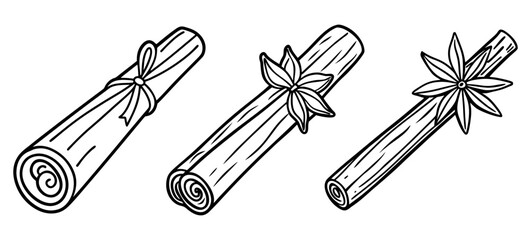 Wall Mural - cinnamon sticks set. cinnamon sticks and star anise, isolated on white background. vector illustrati