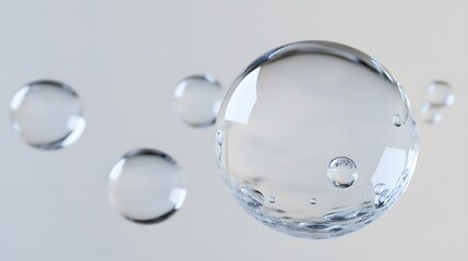 Wall Mural - cg floating water droplets: cg-rendered water droplets suspended in mid-air, perfectly round and tra