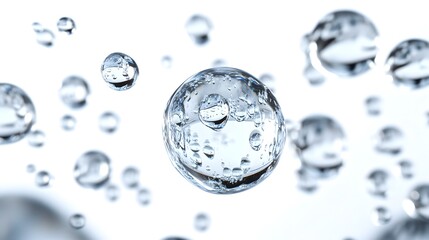 Wall Mural - cg floating water droplets: cg-rendered water droplets suspended in mid-air, perfectly round and tra