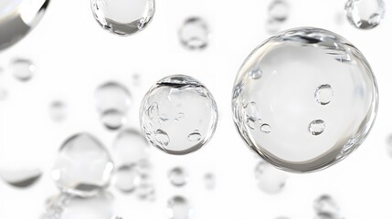 Wall Mural - cg floating water droplets: cg-rendered water droplets suspended in mid-air, perfectly round and tra
