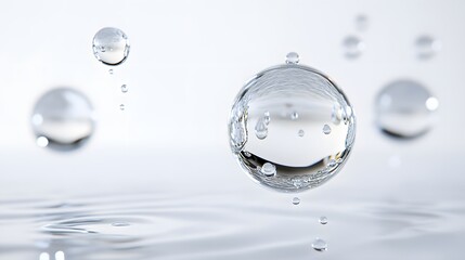 Wall Mural - cg floating water droplets: cg-rendered water droplets suspended in mid-air, perfectly round and tra