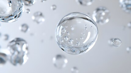 Wall Mural - cg floating water droplets: cg-rendered water droplets suspended in mid-air, perfectly round and tra