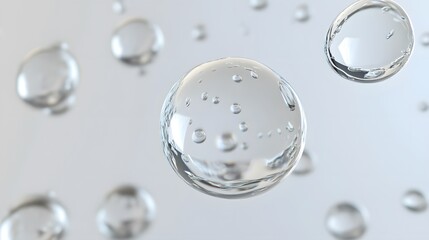 Wall Mural - cg floating water droplets: cg-rendered water droplets suspended in mid-air, perfectly round and tra