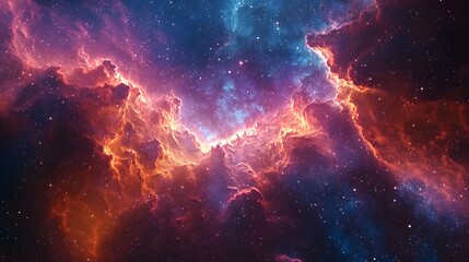 Wall Mural - A vibrant cosmic nebula in hues of blue, purple, and orange.