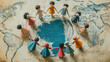 © Ket - Paper people in different outfits hold hands around a globe on a blue surface, symbolizing global unity and diversity. The concept of the day 'Zero discrimination'