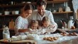 © PalaG - Happy Family Baking Cookies Together in Cozy Kitchen Setting