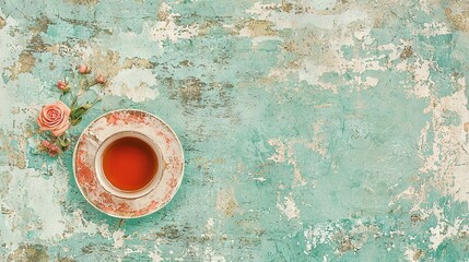 Wall Mural -   Tea on saucer near vase with flower