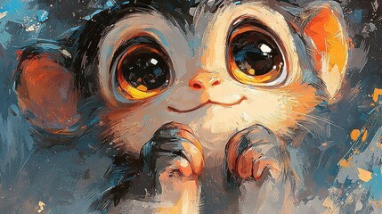   A macro shot of a petite creature depicted in artwork, with enlarged eyes and an expression of astonishment