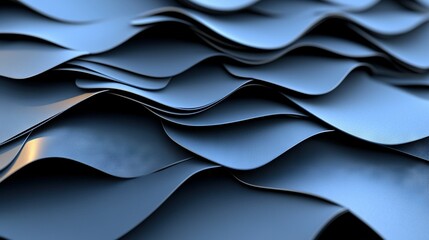 Wall Mural -   Close-up photo of wavy blue metal or plastic with light reflection on the surface